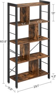 5 Tier Bookshelves ,Industrial Bookshelf Rustic Wood and Metal Standing <strong>Shelving</strong> ,<strong>Tall</strong> Display Home Office Bookcase - Product Image 2