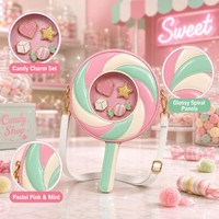 Tas Selempang Bertema Permen Unik dengan Desain Lollipop, Hati, Bintang, dan Gula Batu, Dilengkapi Pin Enamel Permen yang Dibungkus