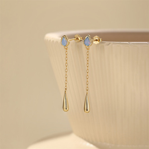 Boucles d'oreilles pendantes en argent sterling S925 avec opale et pampilles en zircon cubique en forme de goutte d'eau, élégantes, pour femme, bijoux de mode - Product Image 4