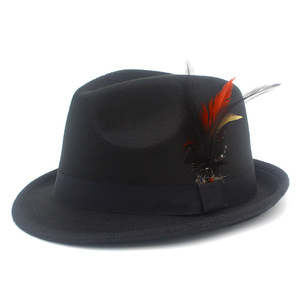Sombrero Fedora de Fieltro de Lana, Color Sólido, Parte Superior en Forma de Campana con Decoración de Plumas, Estilo Artístico Retro, Sombrero de Caballero para Fiesta - Product Image 5