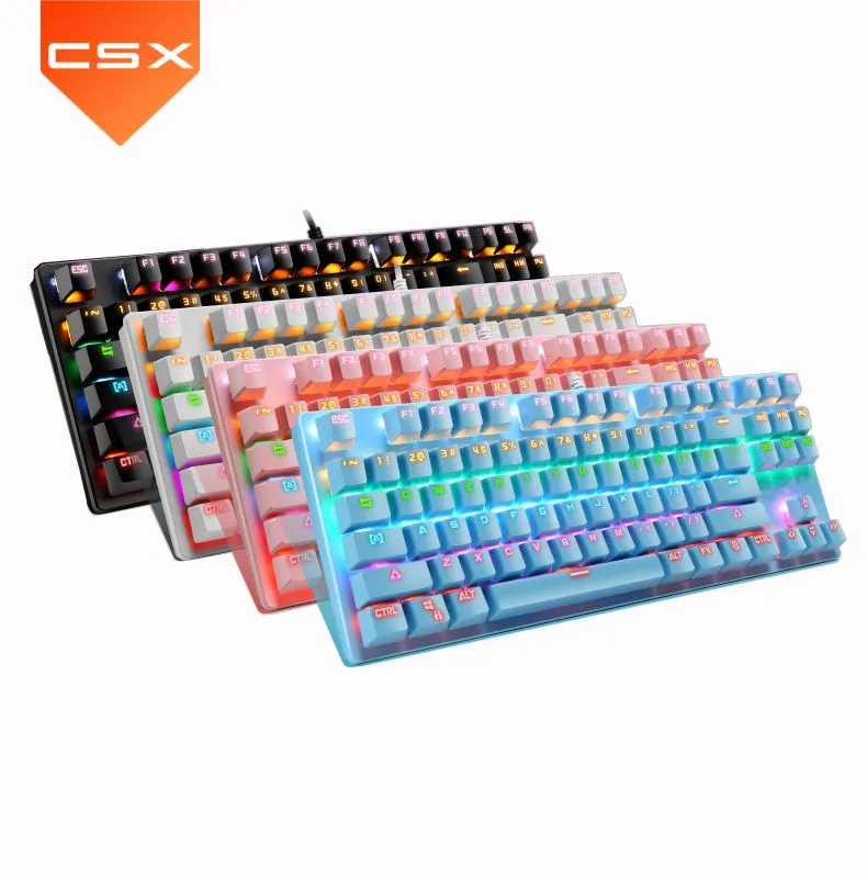 Produsen K7 grosir tombol Gamer Teclado 87 tombol hitam putih biru merah muda Keyboard Claver Rgb lampu Keyboard Gaming mekanik