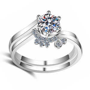 Anillo Apilable de Plata de Ley 925 de Lujo Ligero con Diseño Único de Moissanita para Mujer, Anillos de Compromiso y Boda, Joyería de Moda - Product Image 1