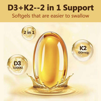 Suplemen Vitamin D3 K2 Softgel untuk Dewasa, 250 Kapsul, Mendukung Kesehatan Mood, Meningkatkan Imunitas, Bahan Baku Berkualitas Tinggi, Minyak Biji Bunga Matahari