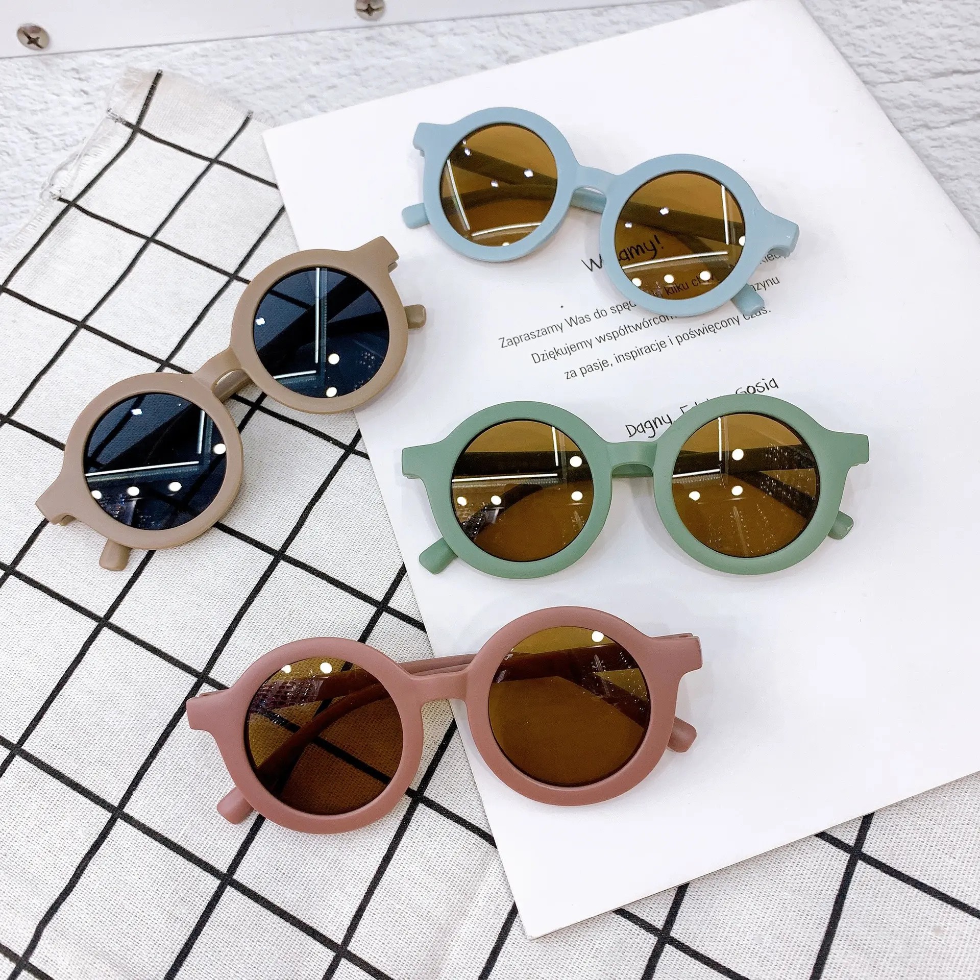 Baby sunglasses matte children's sunglasses trendy round frame retro mocha colored glasses UV400 anti purple line(MG025)