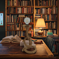 Lampe de bureau simple et rustique en corde de chanvre, tressée à la main, écologique, compatible avec les ampoules E27, idéale pour les chambres