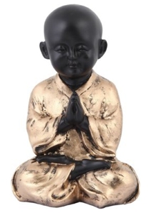 Figurine de moine zen en résine, finition or et noir, style asiatique, décoration spirituelle pour la maison, ornement de table d'intérieur, méditation, salon - Product Image 3