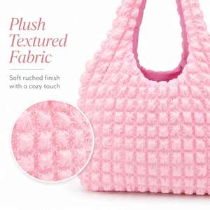 Sac fourre-tout en nylon rose, mode, usage quotidien, toutes saisons, couleur unie, sac à bandoulière pour femme, sac d'épicerie - Product Image 4