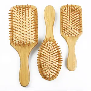 Brosse de soin des cheveux en bambou naturel, portable, pour massage, coussin doux, poils en Nylon, pour Salon résistant à l'eau