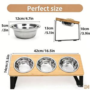 Support surélevé en bois pour gamelles de chat avec bols en acier inoxydable pour usage domestique - Product Image 5