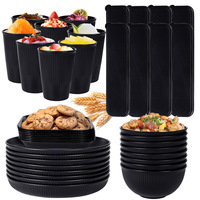 Ensemble de vaisselle en paille de blé noir mat, assiettes, bols, tasses, couverts, écologique, réutilisable, portable, compatible micro-ondes pour la maison et la cuisine