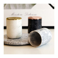 Vente en gros d'usine, pot à bougie en marbre et granit écologique fait main, couvercle doré, décoration pour la maison, restaurant, mariage