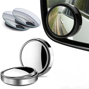 2 Pcs Miroir d'angle mort convexe à cadre rond pour voiture Grand angle 360 degrés réglable Rétroviseur auxiliaire transparent Sécurité de conduite