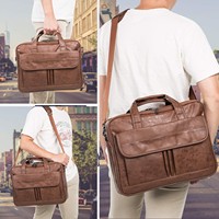 2025 Vintage haute qualité en cuir PU hommes affaires mallette pour ordinateur portable grande capacité sac souple Logo personnalisé étanche caractéristique