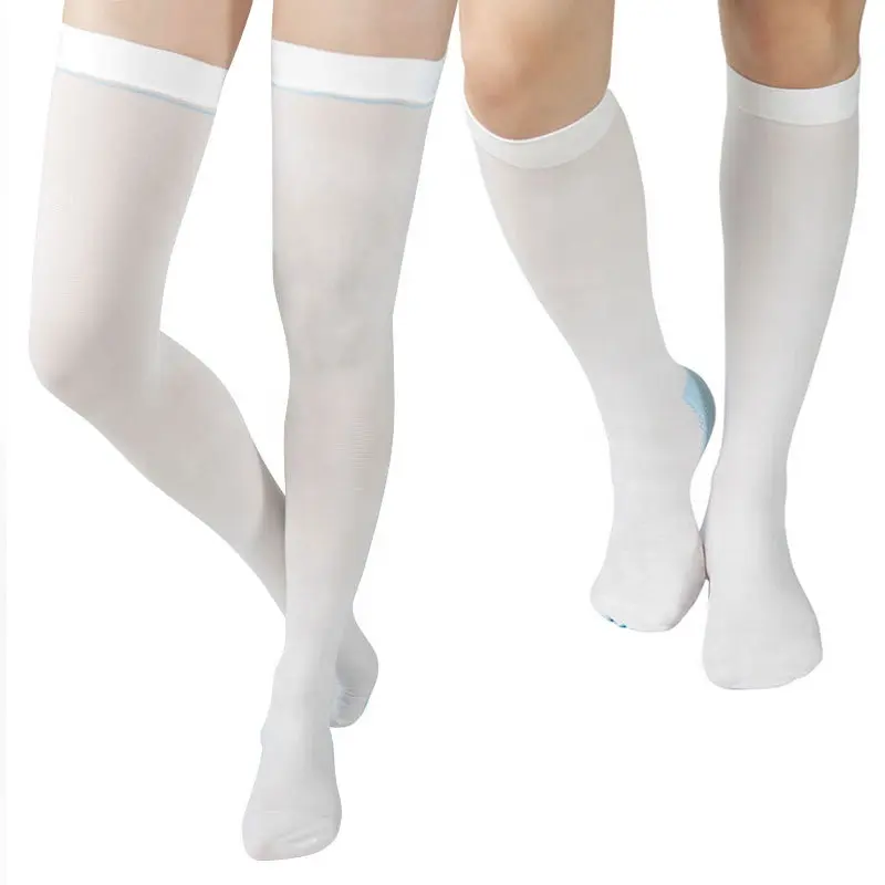 Medical antithrombotic hosiery factory price low compression anti embolism socks thigh high with silicon