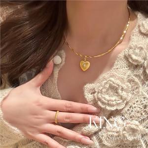 King <b>Silver</b> Jewelry Heart <b>Choker</b> Necklace Sterling <b>Silver</b> Brushed Engraved Pendant Women's Fashion Gift - Product Image 4
