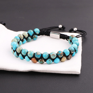 <span class=keywords><strong>Pulsera</strong></span> de la <span class=keywords><strong>Amistad</strong></span> de Macramé de Doble Capa con Piedras Naturales de 6mm, Diseño Clásico de Moda, Hecha a Mano con Cordón Tejido y Gemas Mixtas Personalizadas - Product Image 6