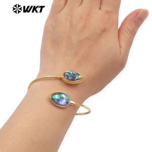 MPB114 parlak 18K altın kaplama dayanıklı çift su damlası ayarlanabilir kadınlar doğal <span class=keywords><strong>Abalone</strong></span> kabuk bileklik - Product Image 5