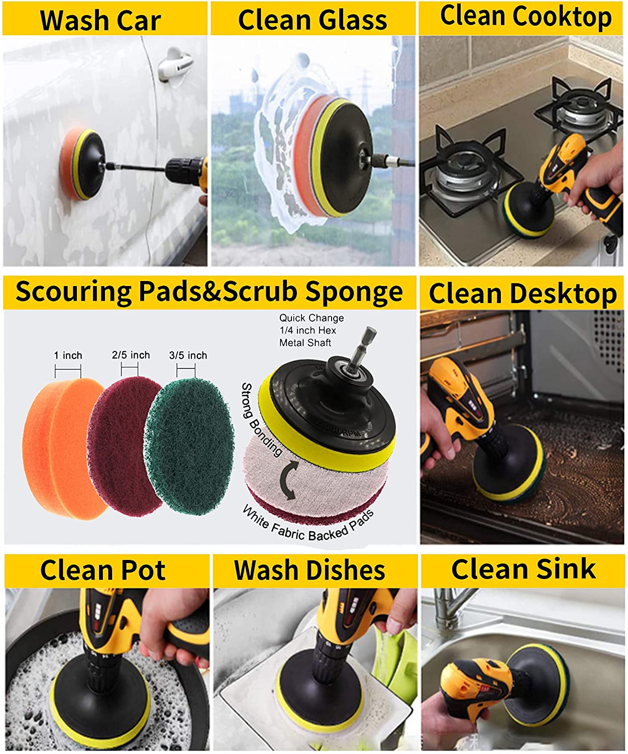 8 Pcs Drill Cleaning Brush Attachment Set For Car Household