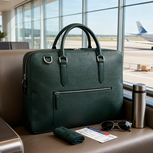 男性用フルグレインレザーブリーフケースビジネストラベルケースメッセンジャーバッグフィット14インチラップトップ - Product Image 1