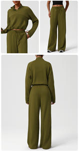 YIYI بدلة رياضية نسائية من قطعتين أطقم ملابس استراحة تمارين اليوغا طويلة الأكمام نصف سحاب بلوفر وبنطال رياضي فضفاض بجيوب - Product Image 6