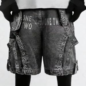 Shorts en jean pour homme <span class=keywords><strong>de</strong></span> haute qualité, style vintage décontracté, coupe ample, effet usé et déchiré, pour l'été - Product Image 1