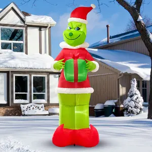 Dekorasi Natal dapat ditiup Elf hijau 8,5 kaki Monster dan hadiah untuk Natal dengan lampu LED