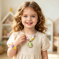 Kit de collier en bois à peindre soi-même, lapin de Pâques et œuf, avec perles en bois et marqueurs de peinture, jouet artistique pour enfants, cadeau de fête de Pâques