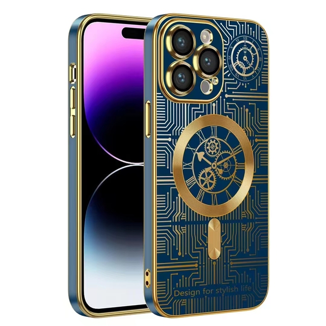 Fashion Designer Clock Wireless Phone Case Luxury Plating Magnetic Phone Case for Iphone15 14promax Plus Pro 14 13 12 11series