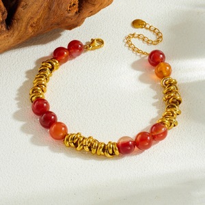 Fashion Gold Plated <b>Red</b> Resin Beaded Chain <b>Bracelet</b> Zinc Alloy Unisex Jewelry B1971 - Product Image 2