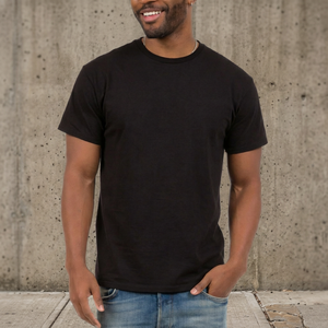 T-shirt à manches courtes col rond noir pour homme, 100% coton, coupe classique, jersey tricoté décontracté, couleur unie, à porter au quotidien - Product Image 4