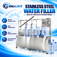 Machine de remplissage d'eau en bouteille PET semi-automatique pour contenants de 5 à 15 litres avec pièces de contact en acier inoxydable 304 et plateau à rouleaux