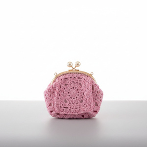 Monedero de ganchillo mini de lujo hecho a mano, estilo vintage con cierre de beso, bolso con forma de concha, cartera de punto con cierre de perlas - Product Image 2