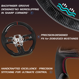 Volant en fibre de carbone en forme de D, fond plat avec perforations pour Mustang EcoBoost/GT/Shelby GT350/GT350R 2018-2023 - Product Image 6