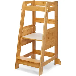 4 em 1 Criança Cozinha Stool Helper De Madeira Altura Ajustável Torre Permanente com Slide Cadeira Alta Montessori Atividades