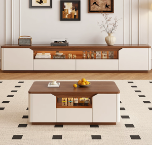 Holz Moderner Minimalistischer Multifunktionaler <span class=keywords><strong>TV</strong></span>-Ständer und Couchtisch-Kombination mit Stauraum Einfache Montage für Wohnzimmer - Product Image 3
