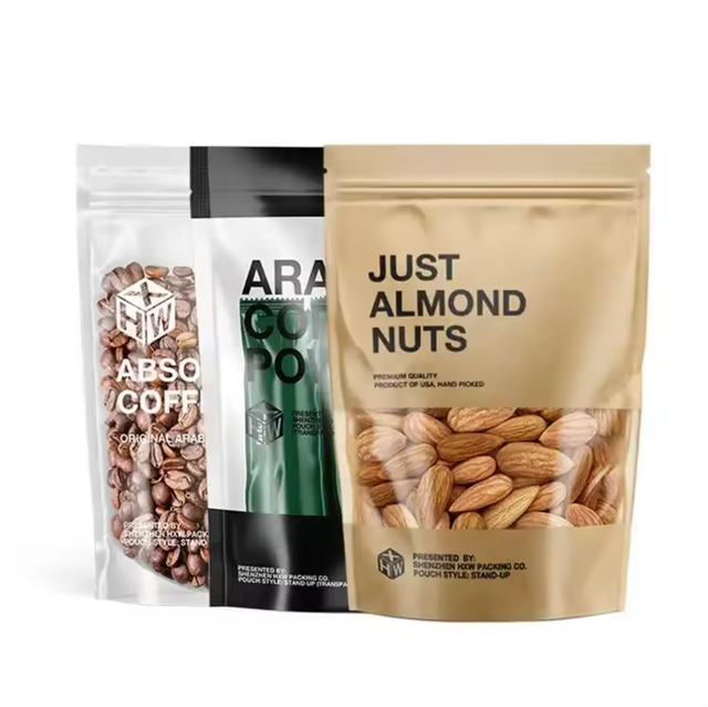 Biodegradable Recycled Customized Stand up Pouches Dry Food Packaging Brown Kraft Paper Bags with Translucent Window
