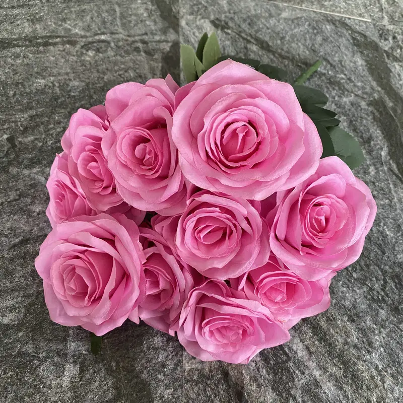 Свадебная розовая Цветочная композиция 10 головок Горячая розовая роза искусственная