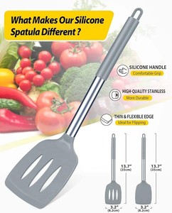 Juego de Utensilios de Cocina de 2 Piezas, Espátula Ranurada y Espátula Plana de Silicona Resistentes al Calor - Product Image 4