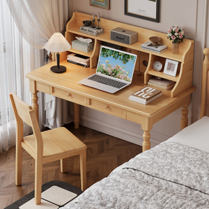 American Style Computer <b>Desk</b> With Bookshelf Rectangle Rubber Wood Laptop <b>Desk</b> For Bedroom <b>Study</b> - Product Image 3