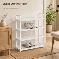 Étagère à chaussures à 4 niveaux avec poignée de transport, design en grille diamantée, ventilée, légère, organisateur de chaussures, rangement domestique