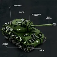 Reobrix 77030 Nueva Serie de Tanques, Modelo de Tanque de Batalla Principal de la Segunda Guerra Mundial, Bloques de Construcción para Exhibición en Escritorio, Juguetes DIY para Niños, Regalo, Sets de Bloques de Construcción