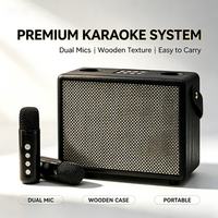 Altavoz de Karaoke Compacto de Madera, Micrófonos Inalámbricos Dobles, Diseño de Caja de Madera Premium, Bajos Potentes, Altavoz Bluetooth para Fiestas