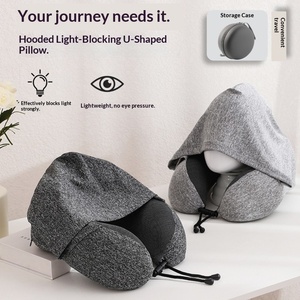 1pcs Outdoor Travel Car <b>Pillow</b> Memory Cotton Hooded U-shaped <b>Pillow</b> Removable Washable <b>Neck</b> <b>Pillow</b> - Product Image 3