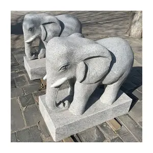 Outdoor Large Carved Stone Marble Animal Statue Elephant Statue Gray Granite Stone Elephant Statues