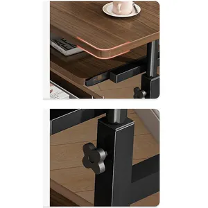 Personalizado marrom madeira manual altura ajustável levantamento chá mesa mesa de café móveis escritório inteligente computador elevador mesa com armazenamento