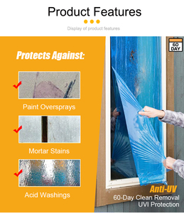 Film de protection pour fenêtres en PE souple bleu, auto-adhésif, anti-UV, pour la peinture - Product Image 3