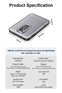 Ultra Mini Power Bank 5000mah With Built in Detachable <b>Cable</b> PD 22.5W Digital Display Fast <b>Charging</b> Power Bank - Product Image 5