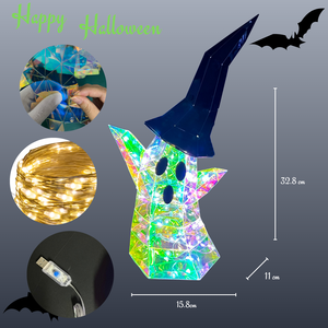 Decoración de Fantasma de Halloween con 60 Luces LED Prismáticas Iridiscentes, Figura de Fantasma de PET con Alimentación USB, Adorno de Mesa para el Hogar, 8 Modos de Iluminación - Product Image 3