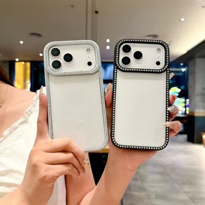 Transparent Crystal Rhinestone Encrusted Notch Bezel Phone Case for iPhone 17 air 16 15 13 12 Pro Max with <b>Candy</b> Colour Cover - Product Image 2