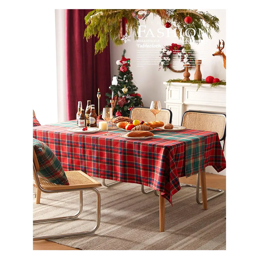 Wholesale price Customized Soft and durable SCOTTISH PLAID cloth Elegant Christmas red tablecloth tea table cover cloth